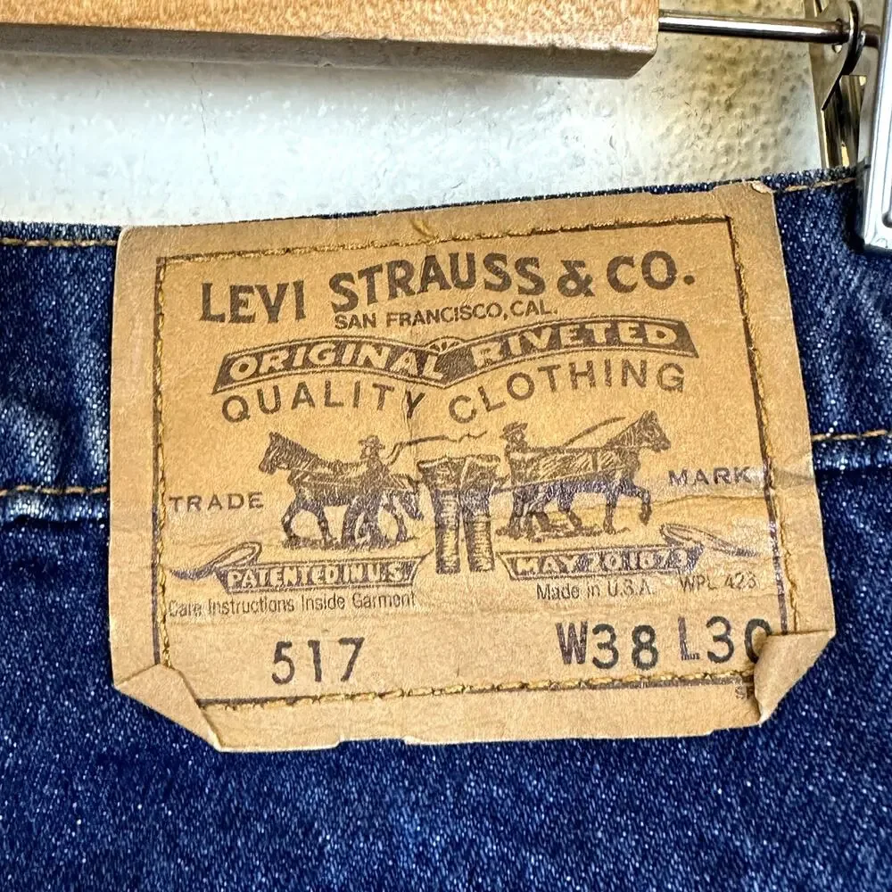 Levi's 517 Vintage 90s Orange Tab Dark Wash Blue Jeans Mens 38x30 Straight Leg